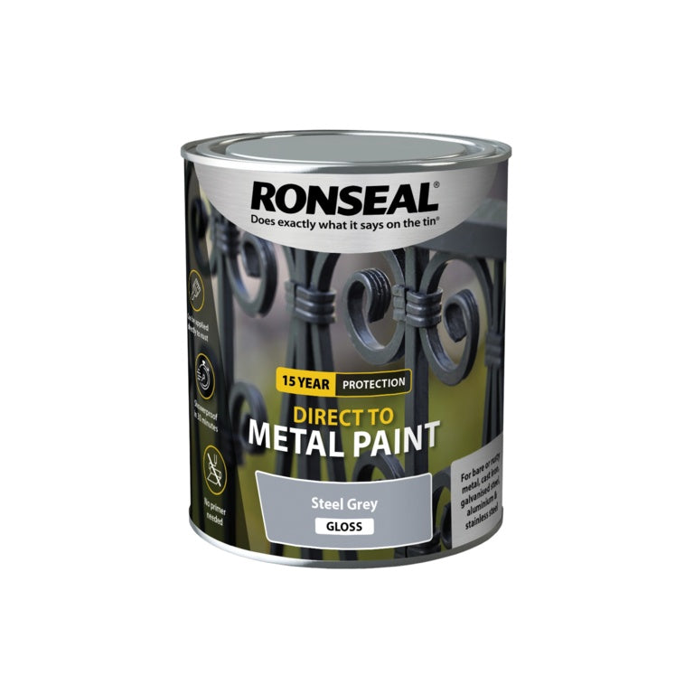 Ronseal Direct To Metal Paint 750ml Steel Grey Gloss