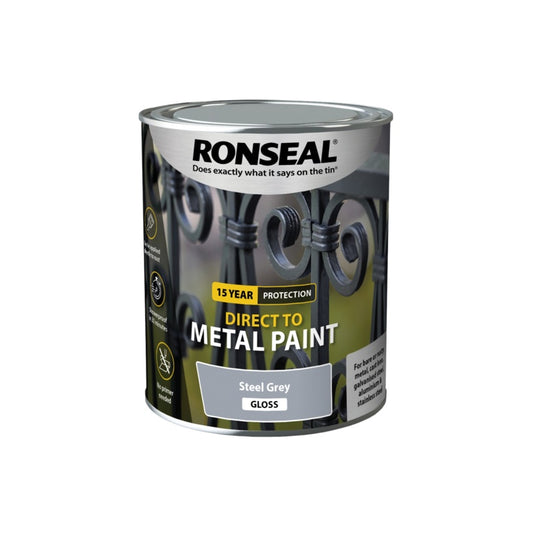 Ronseal Direct To Metal Paint 750ml Steel Grey Gloss