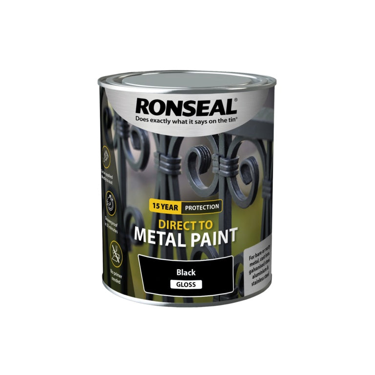 Ronseal Direct To Metal Paint 750ml Black Gloss