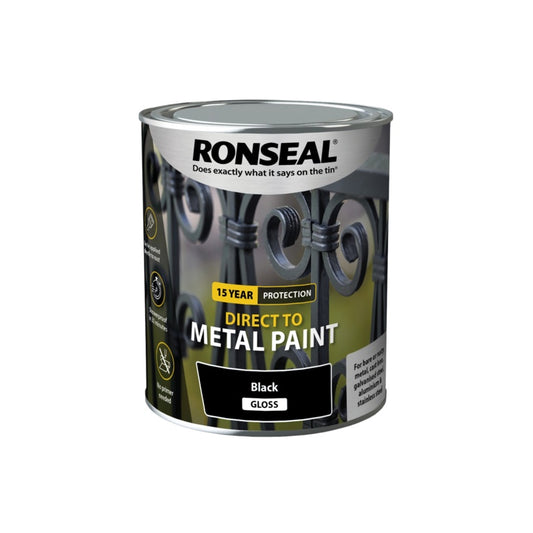 Ronseal Direct To Metal Paint 750ml Black Gloss