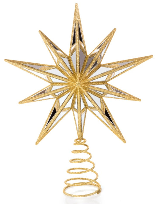 Premier Mirror Star Tree Topper Gold Edging 30cm