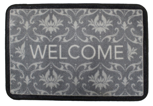 Groundsman Supersoft Washable Mat 50 x 75cm Welcome Floral Grey