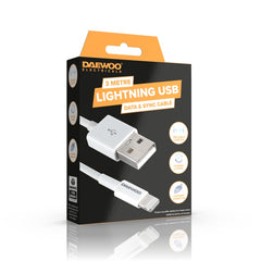 Daewoo 3m USB-A to 8 Pin Lightning Cable 2A Fast Charge Apple iPhone Cable
