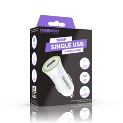 Daewoo Single USB Car Charger 1A Fast Charge Smart Protection Mobile Adapter