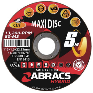 Abracs Hybrid 5 in 1 Flt Metal 115mm x 1.6mm x 22.23mm 5-in-1 Multi-Material Cutting Disc