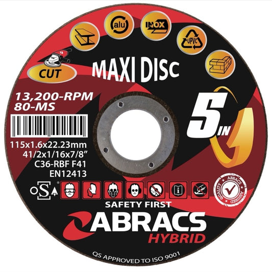 Abracs Hybrid 5 in 1 Flt Metal 115mm x 1.6mm x 22.23mm 5-in-1 Multi-Material Cutting Disc
