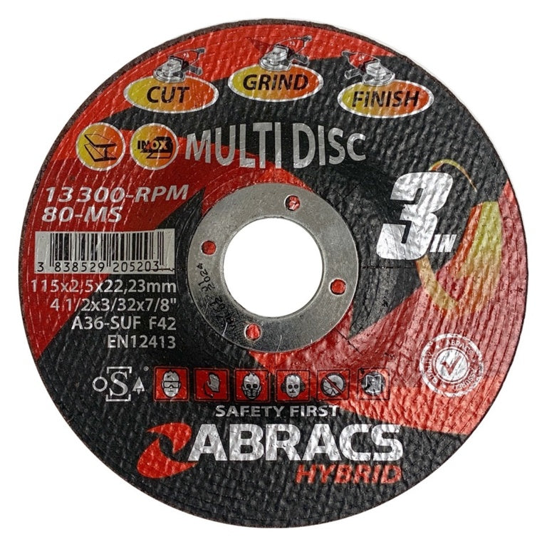 Abracs Hybrid 3in1 115x2.5x22 115mm x 2.5mm x 22.23mm 3-in-1 Multi-Purpose Cut, Grind & Finish Disc