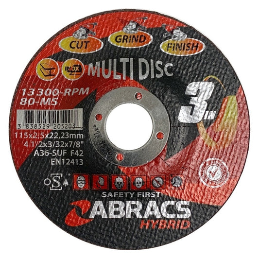Abracs Hybrid 3in1 115x2.5x22 115mm x 2.5mm x 22.23mm 3-in-1 Multi-Purpose Cut, Grind & Finish Disc