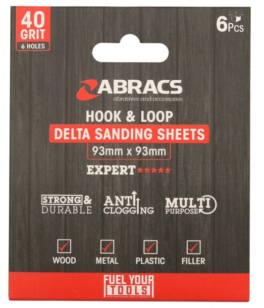 Abracs Hook & Loop Delta Sanding Sheets Pack 6 93mm x 93mm x 40g
