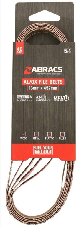 Abracs AL/OX File Belts 13mm x 457mm Pack 5 40 Grit