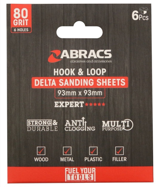 Abracs Hook & Loop Delta Sanding Sheets Pack 6 93mm x 93mm x 80g