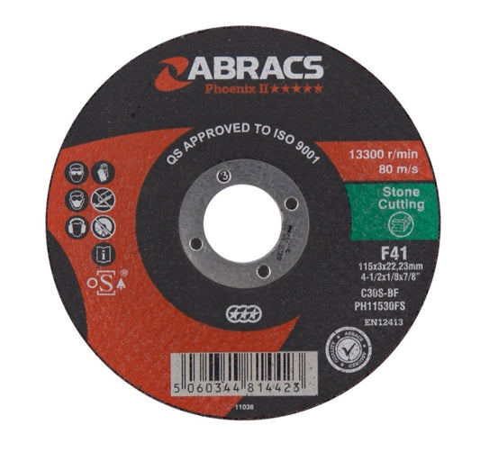 Abracs Phoenix Flat Stone Cutting Disc 115mm x 3.0mm x 22.23mm
