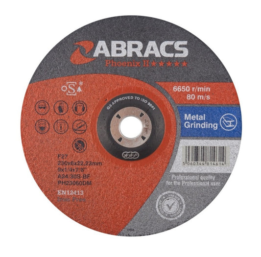 Abracs Phoenix Flat Metal Grinding Disc 230mm x 6.0mm x 22.23mm