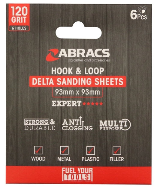 Abracs Hook & Loop Delta Sanding Sheets Pack 6 93mm x 93mm x 120g