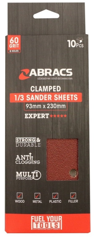 Abracs Orbital Clamped Sander Sheets (8 Holes)| 93mm x 230mm 40g