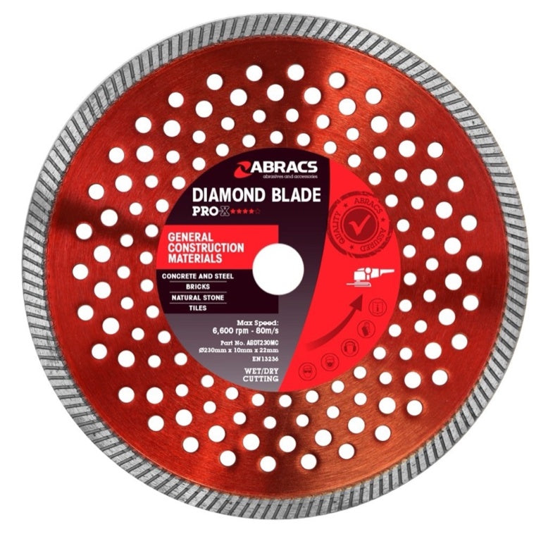 Abracs Gcm-Pro-X Diamond Blade 230x10x22 230mm x 10mm x 22.23mm PRO-X General Construction Materials Diamond Blade