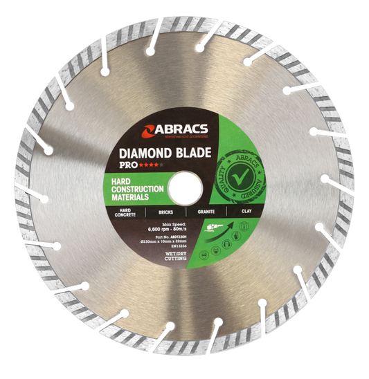 Abracs Hcm-Pro Diamond Blade 230x10x22 230mm x 10mm x 22.23mm PRO Hard Construction Materials Diamond Blade