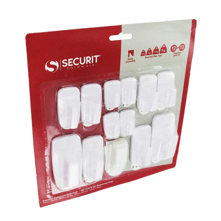 Securit Removable Square Hook & Strips Assorted 24 Piece