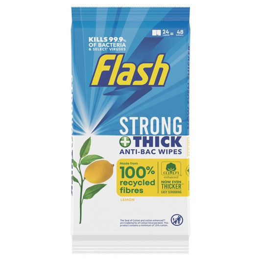 Flash Anit Bacterial XL Wipes Lemon Pack 24