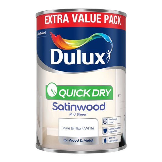 Dulux Quick Dry Satinwood 1.25L Pure Brilliant White