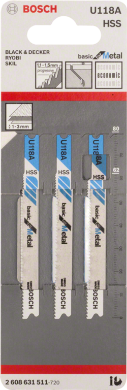 Bosch U118A Jigsaw Blade Basic Metal Pack 3