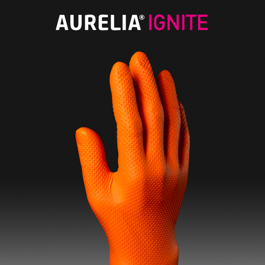 Aurelia Ignite Heavy Duty Orange Powder Free Nitrile Gloves X large