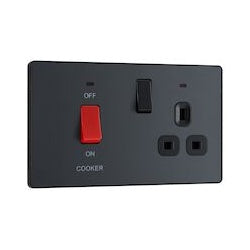 BG 45a Double Pole Plastic Cooker Switch & Socket With LED Matt Grey