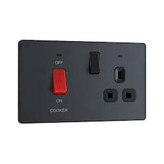 BG 45a Double Pole Plastic Cooker Switch & Socket With LED Matt Grey