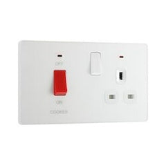BG 45a Double Pole Plastic Cooker Switch & Socket With LED Pearlescent White