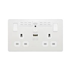 BG 13a 2 Gang Plastic Switched Socket With Wifi & USB Pearlescent White
