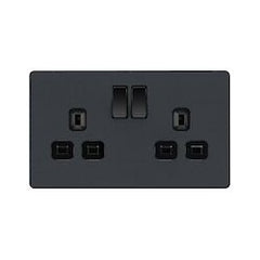 BG 13a 2 Gang Plastic Switched Socket Matt Grey