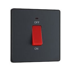 BG 45a Double Pole Plastic Square Cooker Switch With LED Matt Grey
