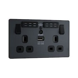 BG 13a 2 Gang Plastic Switched Socket With Wifi & USB Matt Grey