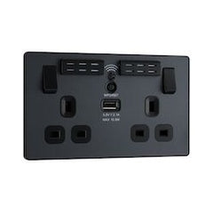 BG 13a 2 Gang Plastic Switched Socket With Wifi & USB Matt Grey