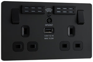 BG 13a 2 Gang Plastic Switched Socket With Wifi & USB Matt Black