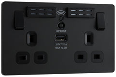 BG 13a 2 Gang Plastic Switched Socket With Wifi & USB Matt Black