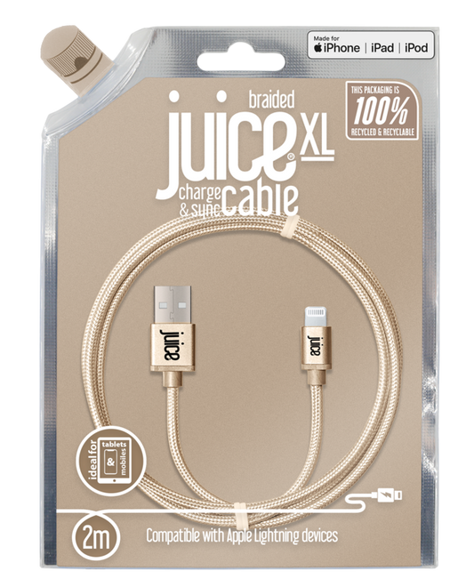 Juice Apple Lightning Braided Charging Cable 2m Gold