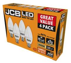 JCB Candle BC 3000k B22 Warm White 6w Pack 4