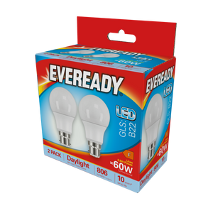 Eveready LED GLS BC B22 6500k Daylight Pack 2 8.8w