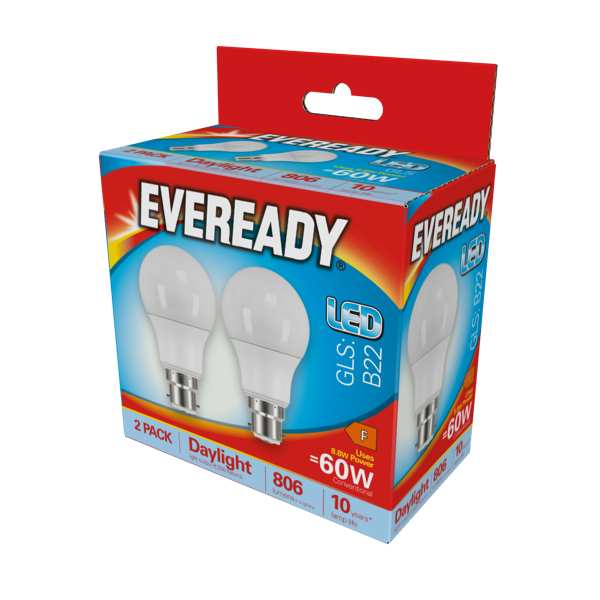 Eveready LED GLS BC B22 6500k Daylight Pack 2 8.8w