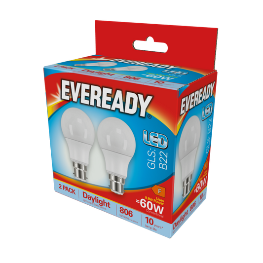 Eveready LED GLS BC B22 6500k Daylight Pack 2 8.8w