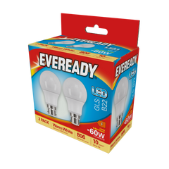 Eveready LED GLS BC B22 3000k Warm White Pack 2 8.8w