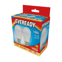 Eveready LED GLS BC B22 3000k Warm White Pack 2 1521lm