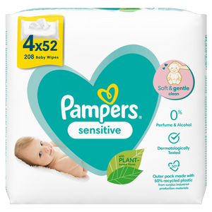 Pampers Baby Wipes 4 x 52 Sensitive