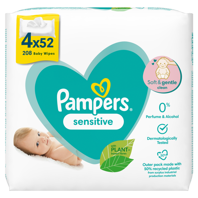 Pampers Baby Wipes 4 x 52 Sensitive