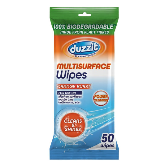 Duzzit Biodegradable Multi Surface Wipes Orange Burst / 50 Pack
