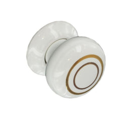 Securit Ceramic Door Knobs White/Gold Lines (Pair) 60mm
