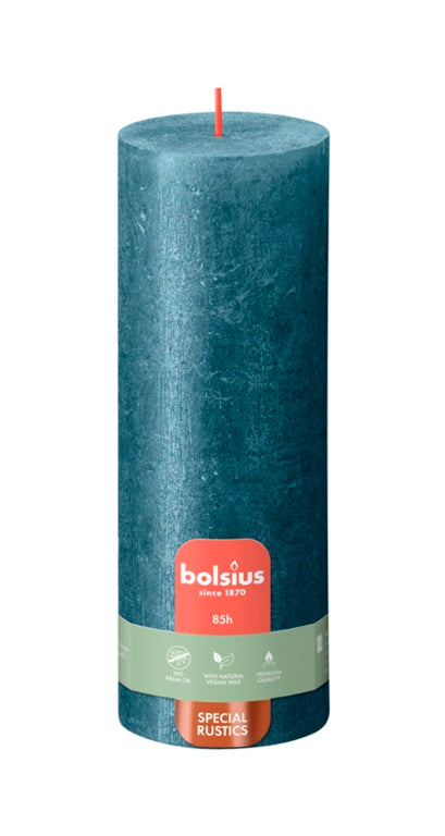 Bolsius Rustic Pillar Candle Shimmer Blue 190mm x 68mm