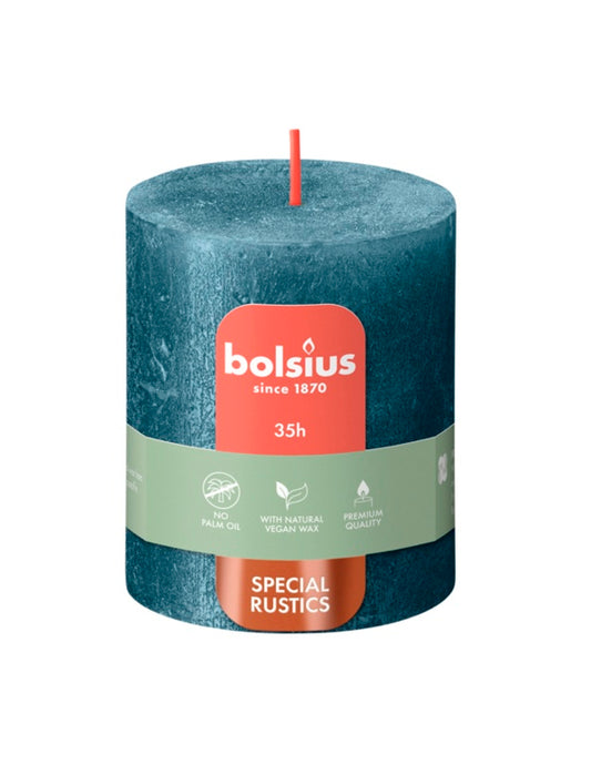 Bolsius Rustic Pillar Candle Shimmer Blue 80mm x 68mm