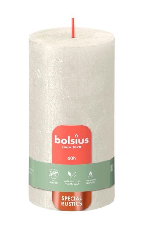 Bolsius Rustic Pillar Candle Shimmer Ivory 130mm x 68mm